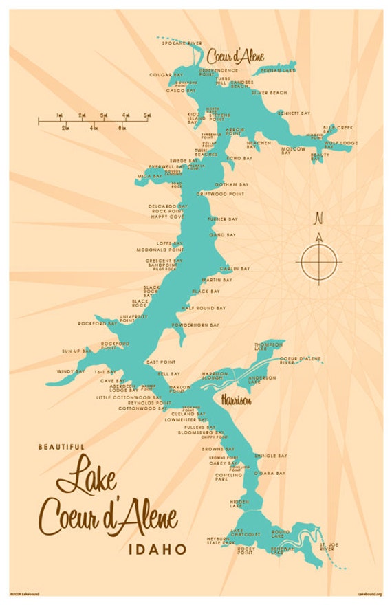 Lake Coeur d'Alene ID Map Print