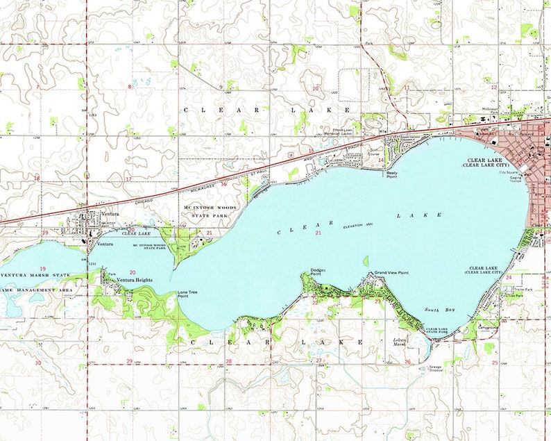 1972 Historical Map of Clear Lake, Iowa