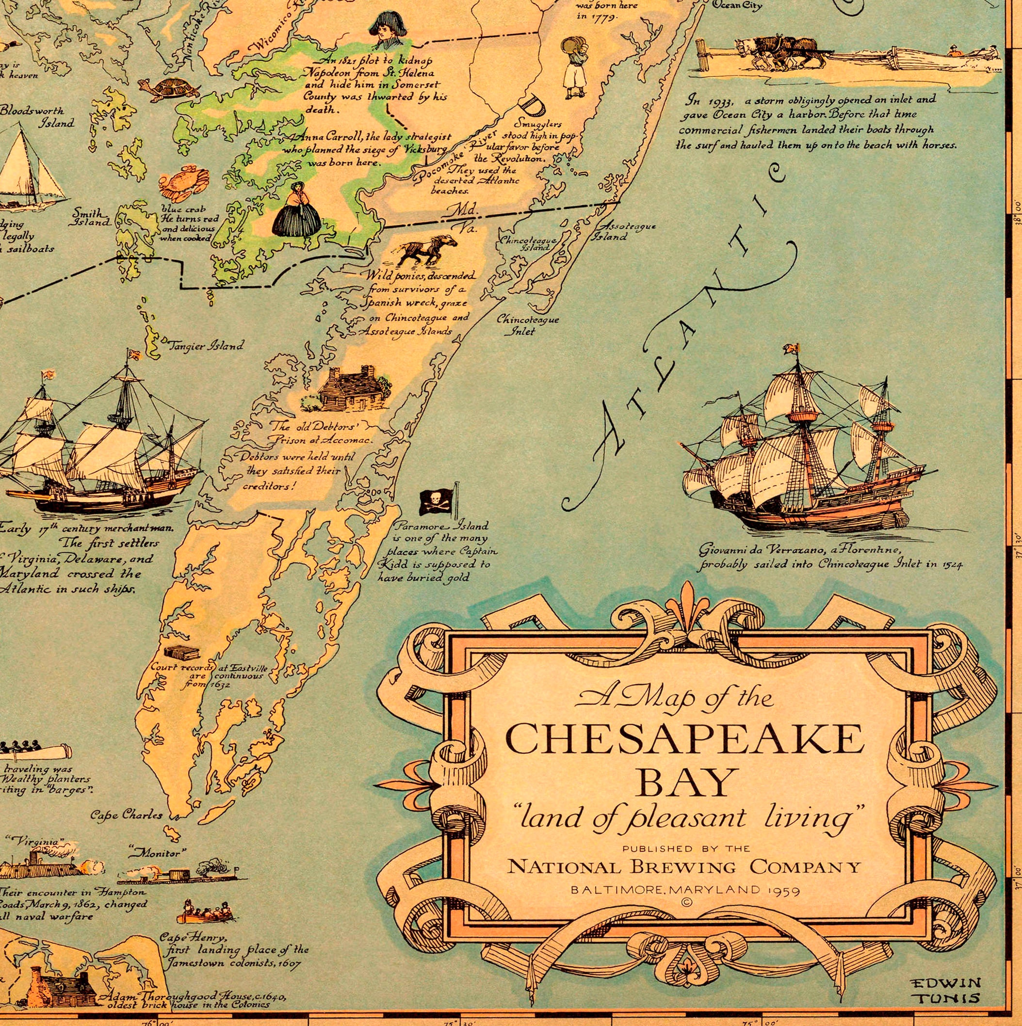 Chesapeake Bay Region Historical Map 1959 Ready-to-frame - Alternative View