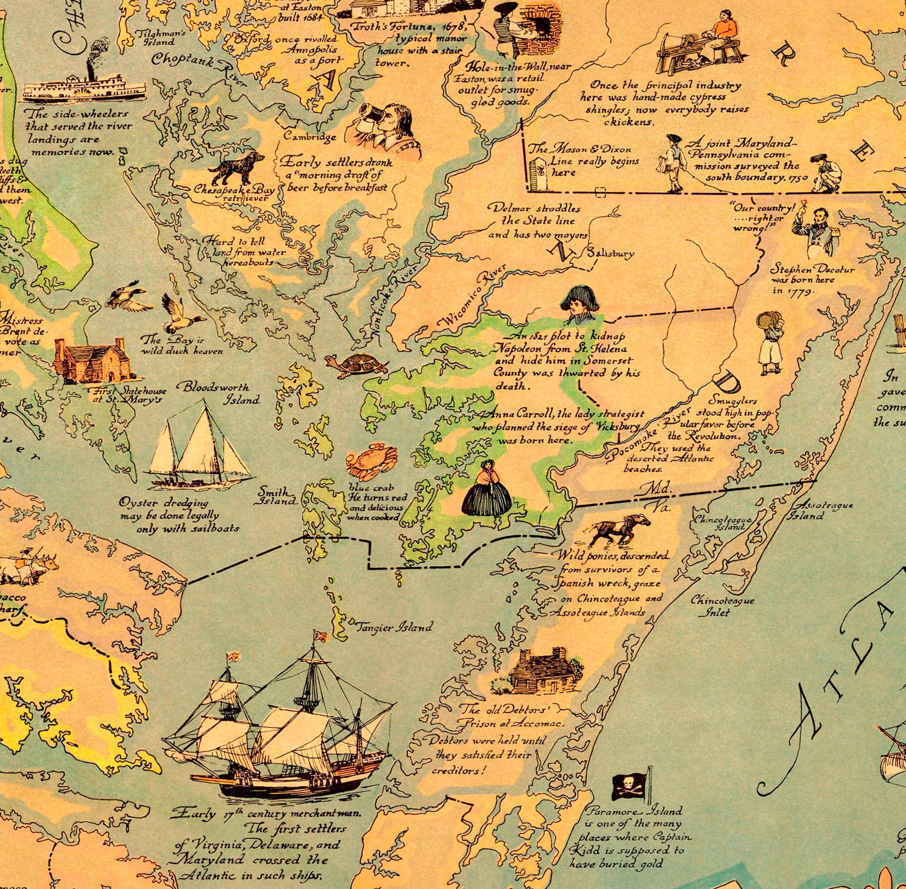 Chesapeake Bay Region Historical Map 1959 Ready-to-frame