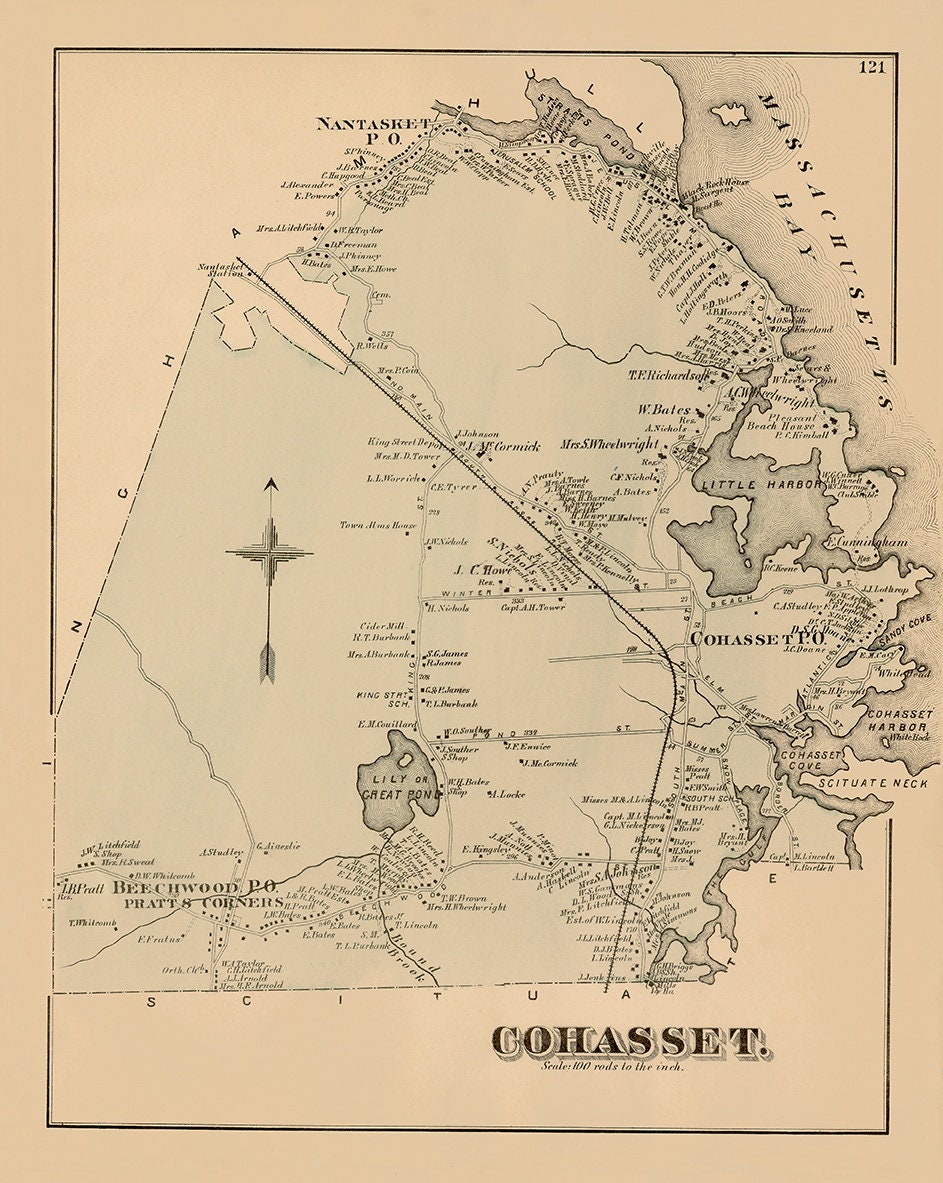 Town of COHASSET, Massachusetts 1876 Map