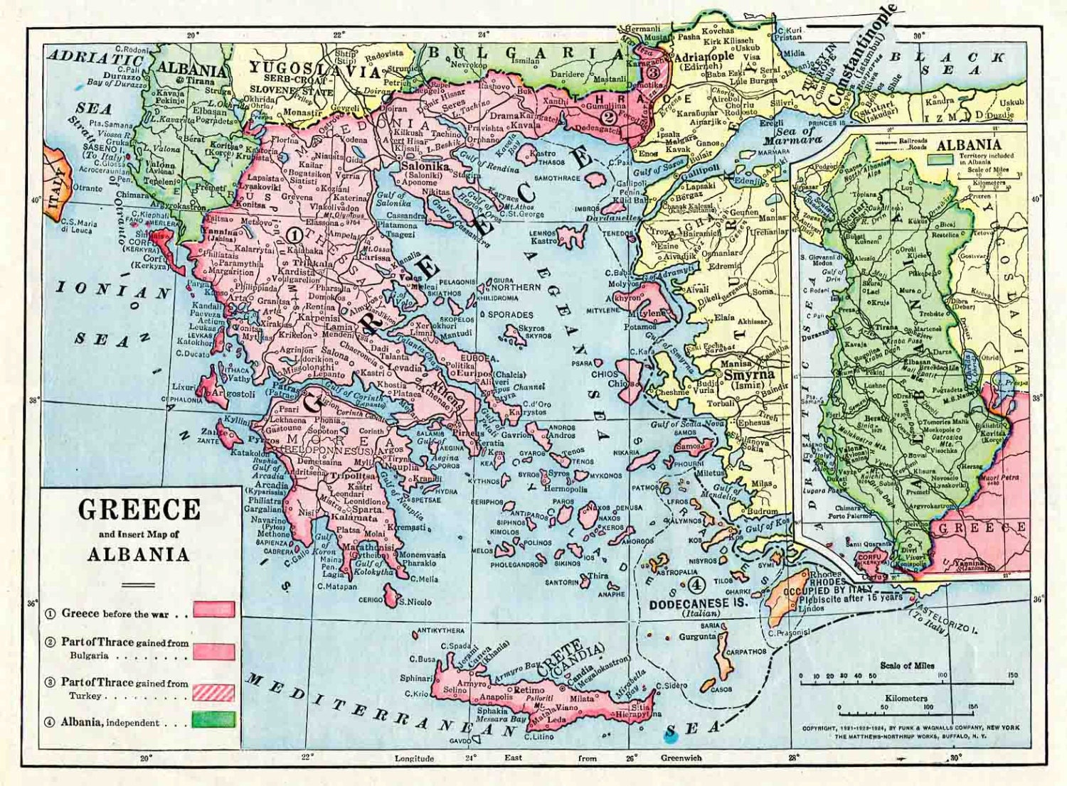 1924 Greece and Albania Color Map Post World by SkippiDiddlePaper