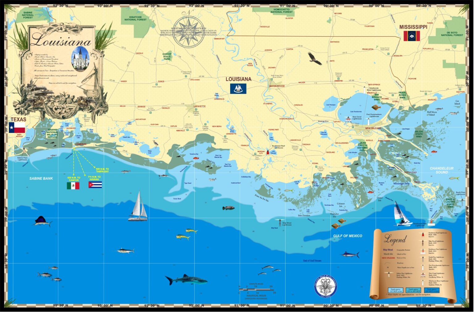 Map of Gulf Coast of Louisiana