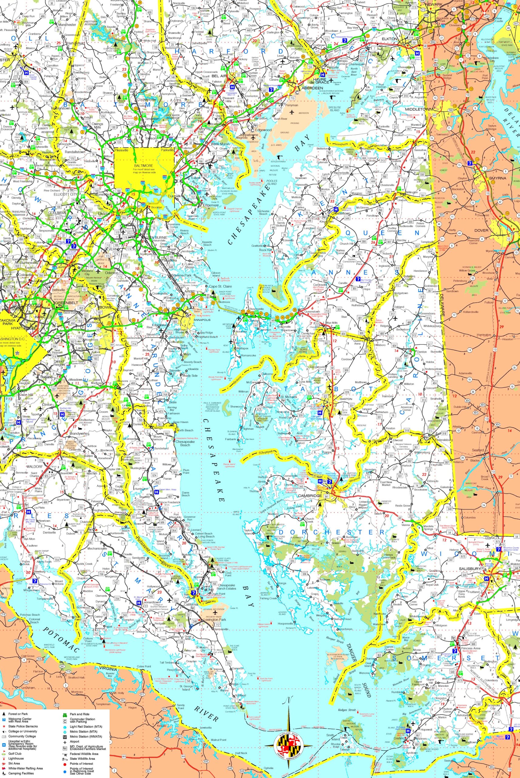 Large detailed map of Chesapeake Bay
