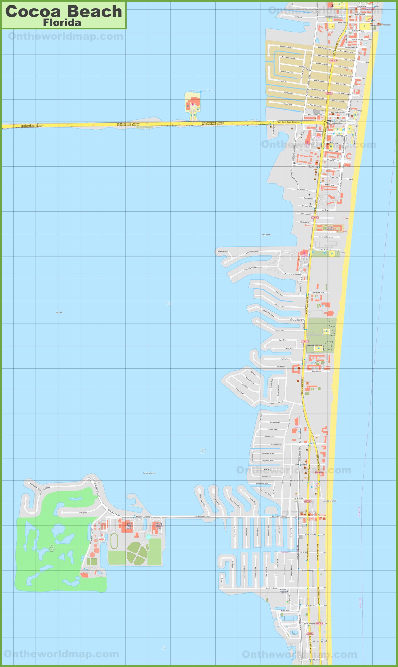 Large detailed map of Cocoa Beach