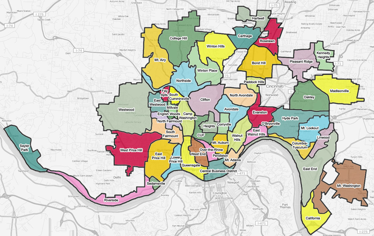 List Of Cincinnati Neighborhoods - Printable Cincinnati Map