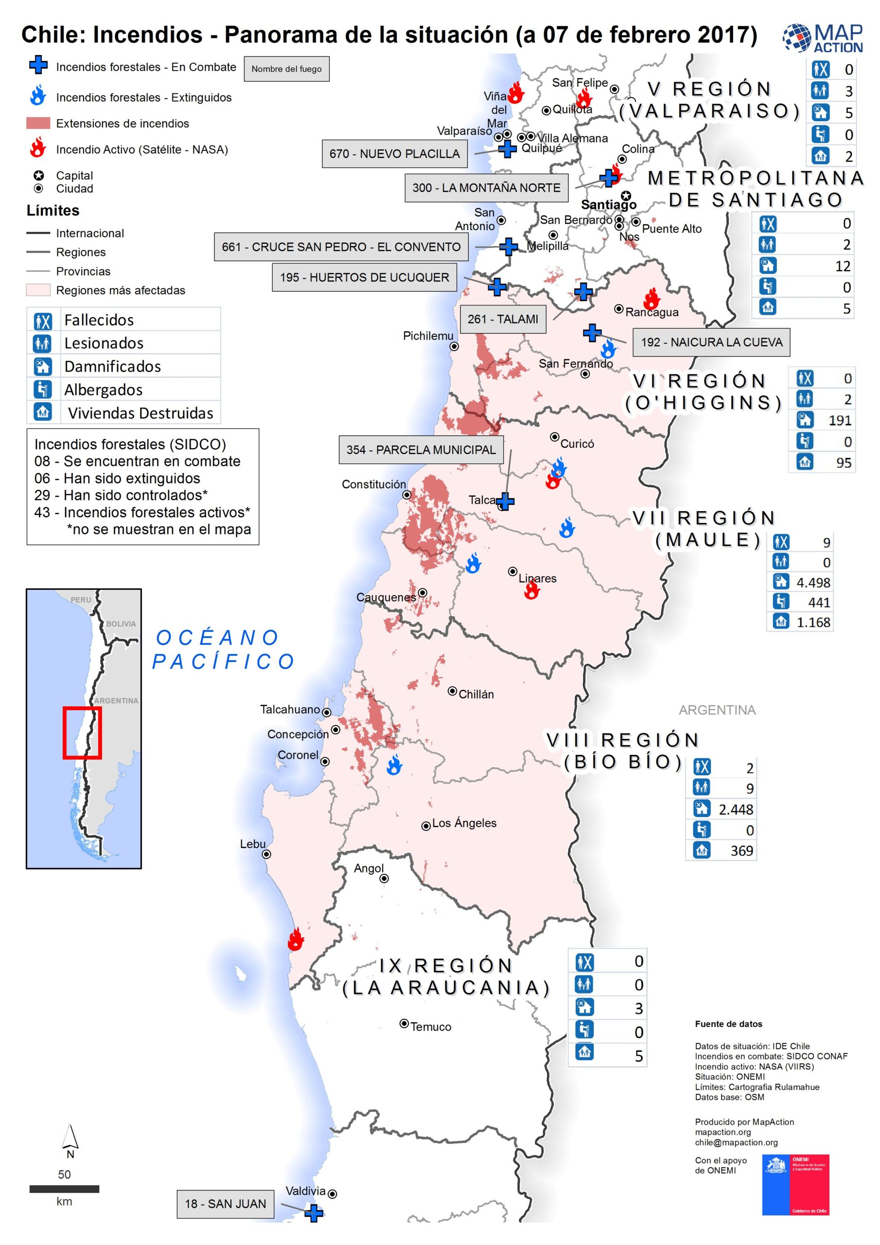 Chile: Incendios - Panorama de la situación (a 07 de febrero 2017)