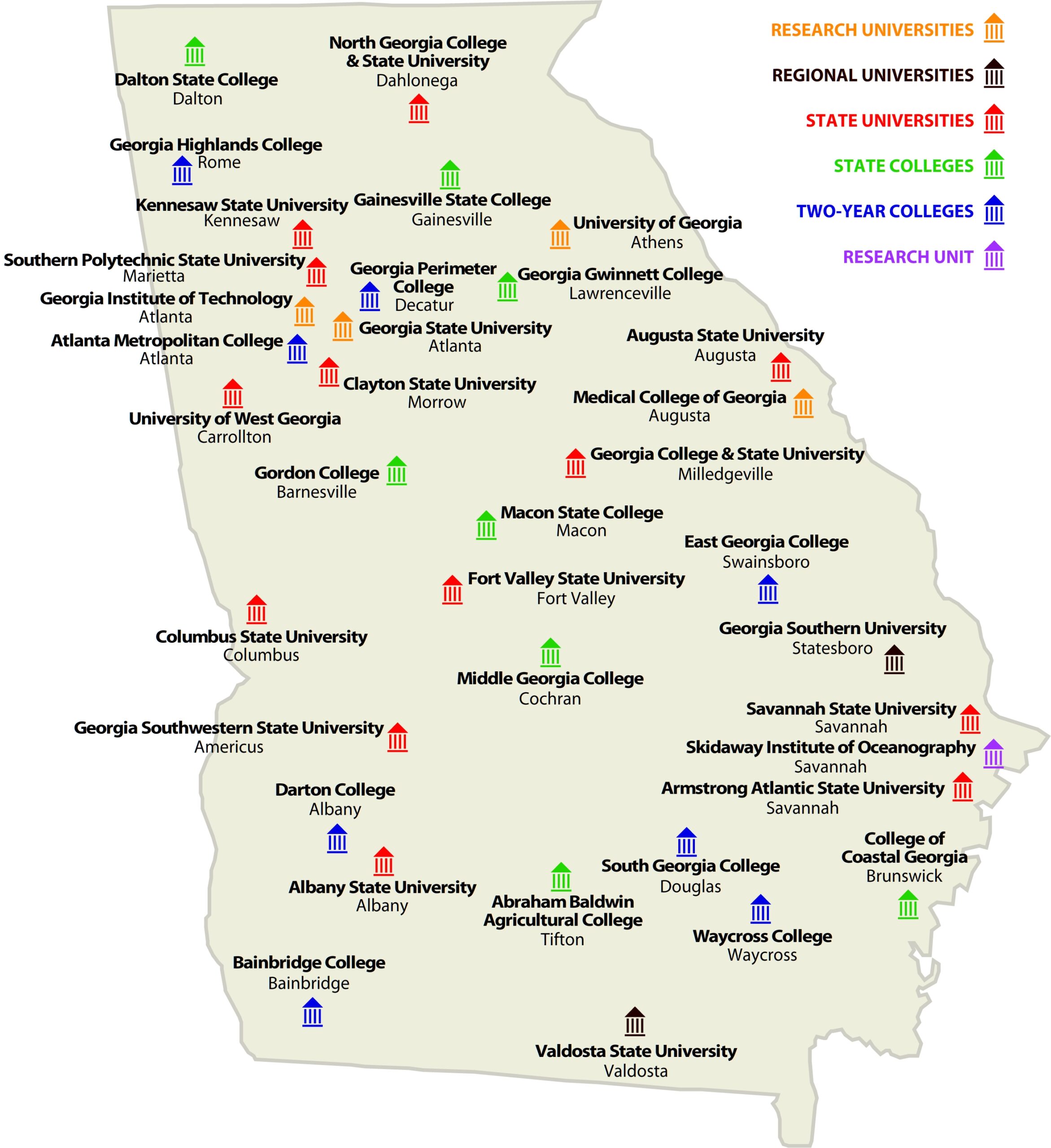 Universities In Georgia Map – Map Vector