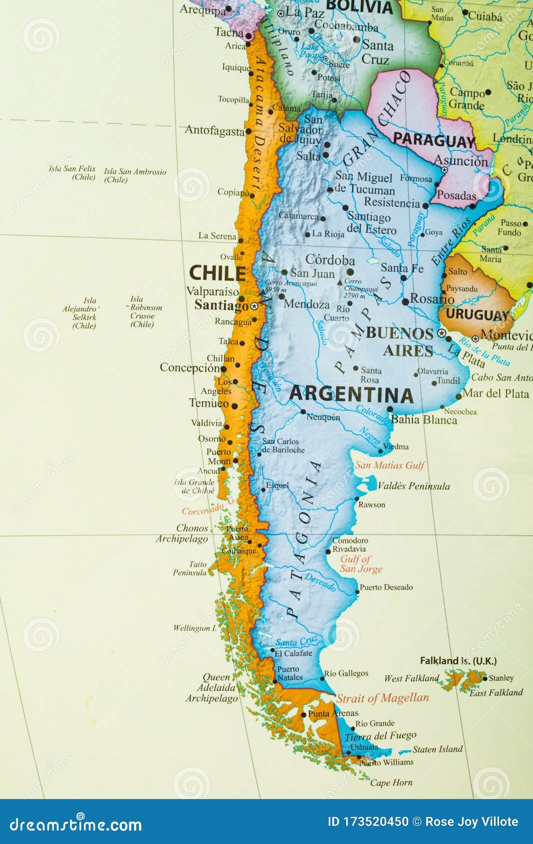 Map of Chile and Argentina