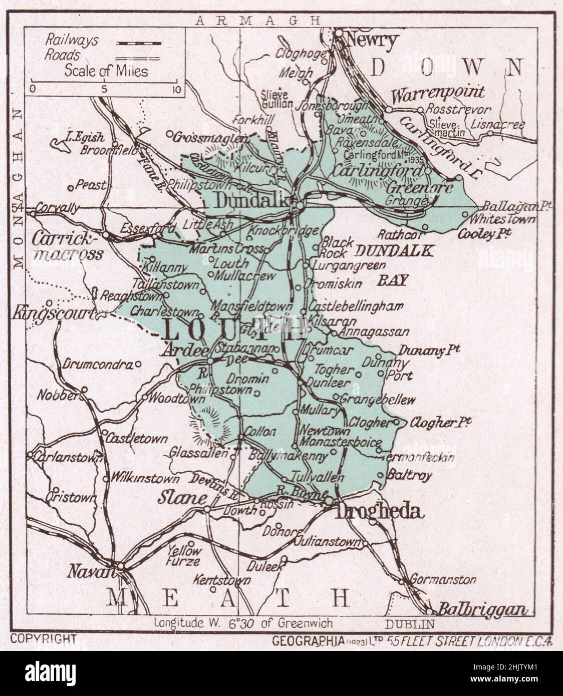 Historic map of Co. Louth from 1913