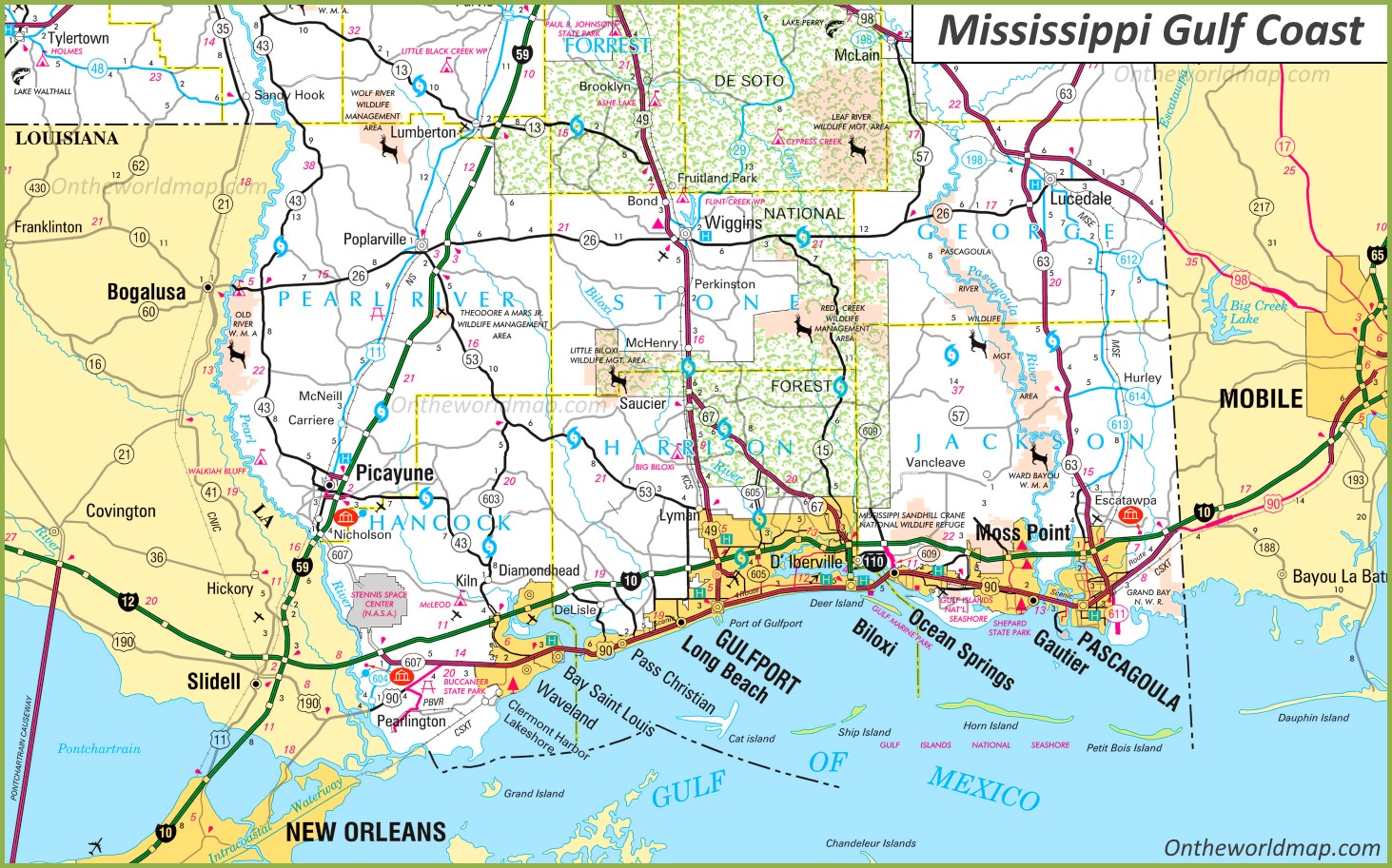 Map of Mississippi Gulf Coast