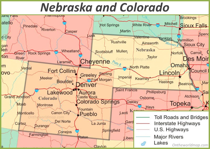 Map of Nebraska and Colorado