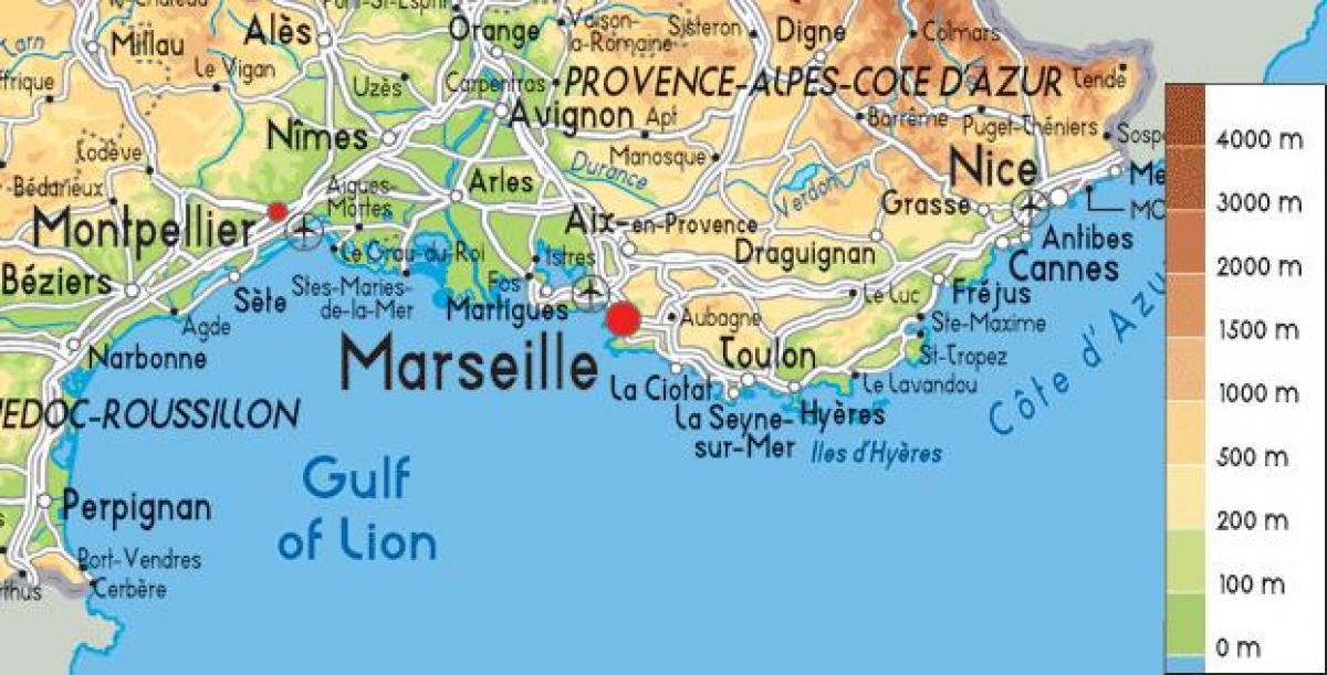 Map of south of France coast