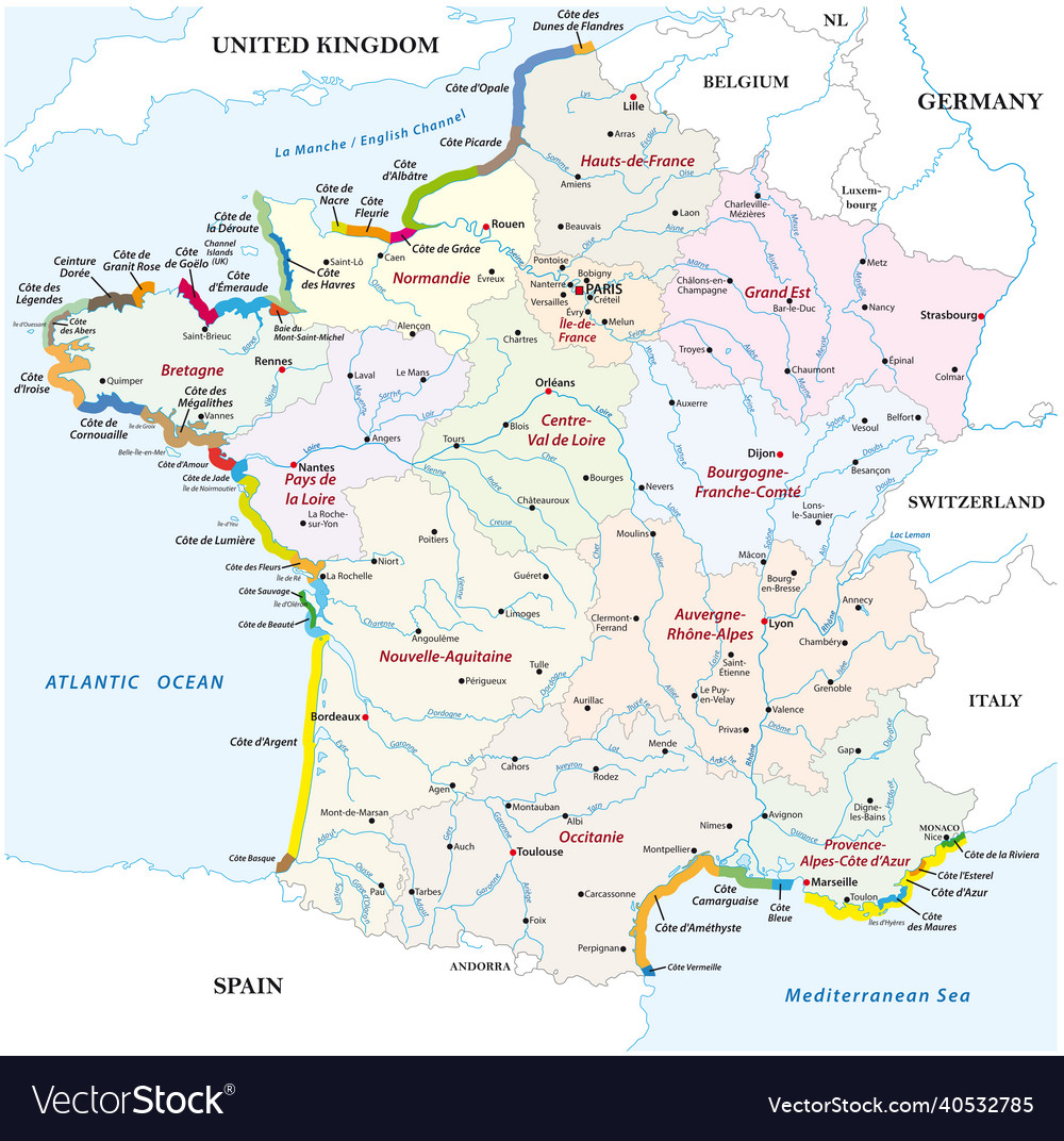 Map of tourism coasts of France