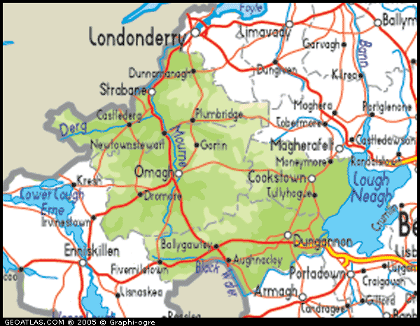 Map of Northern Ireland highlighting County Tyrone
