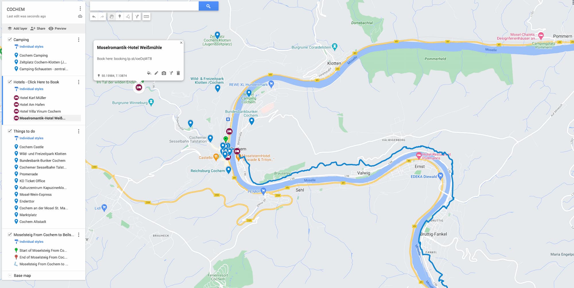 Map of things to do in Cochem
