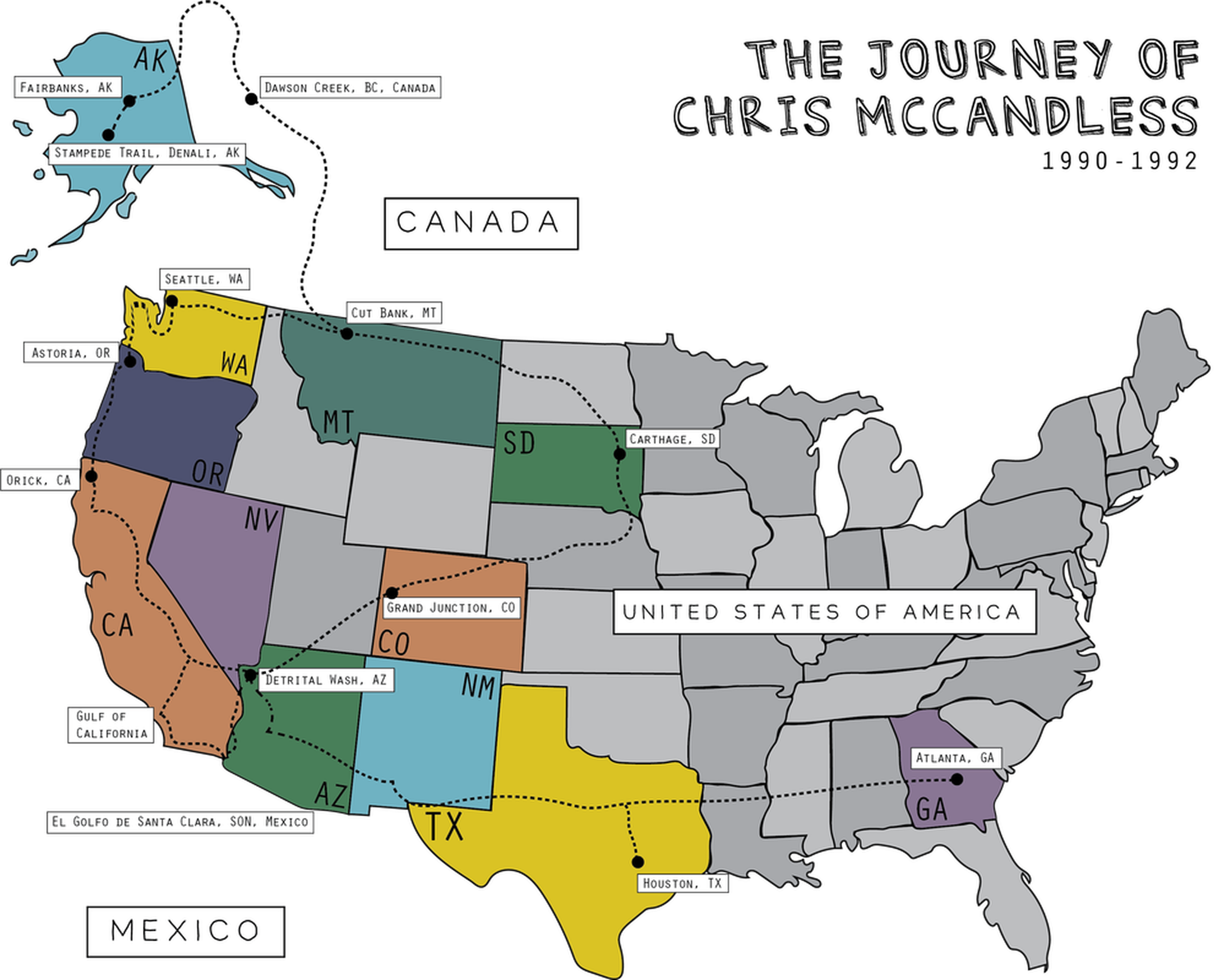 Chris McCandless Map Of Journey