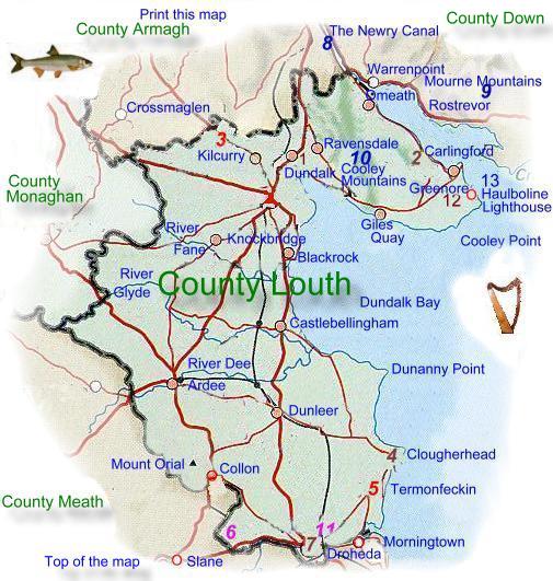 Map of County Louth with detailed features