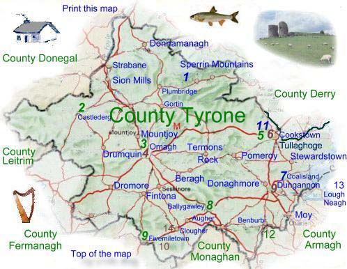 Map of County Tyrone with notable landmarks