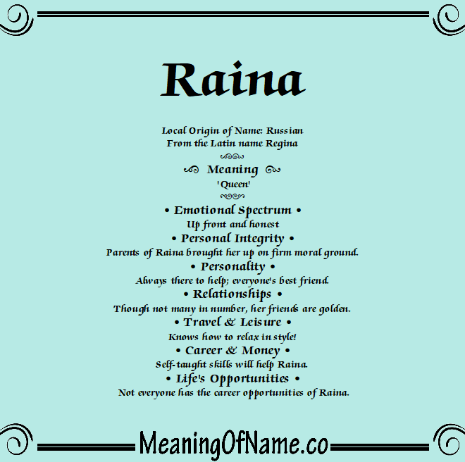 What Does The Name Raina Mean