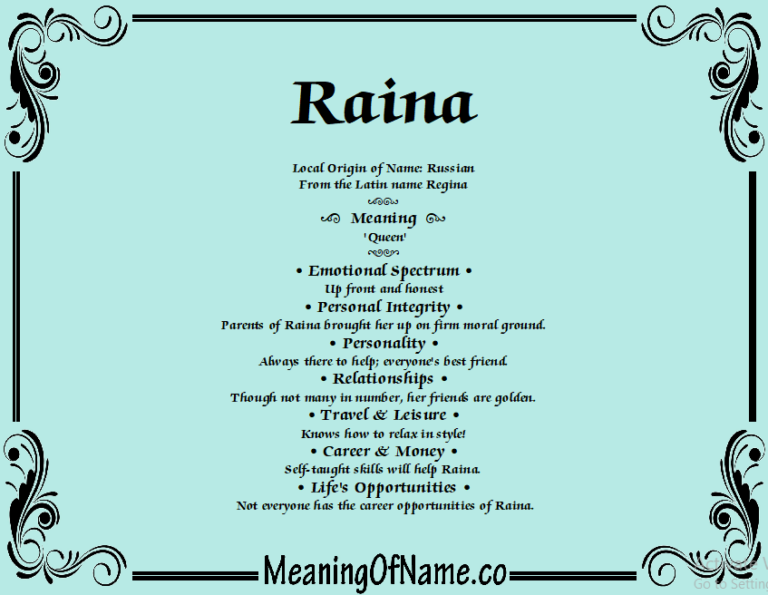 What Does The Name Raina Mean