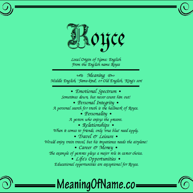 What Does The Name Royce Mean