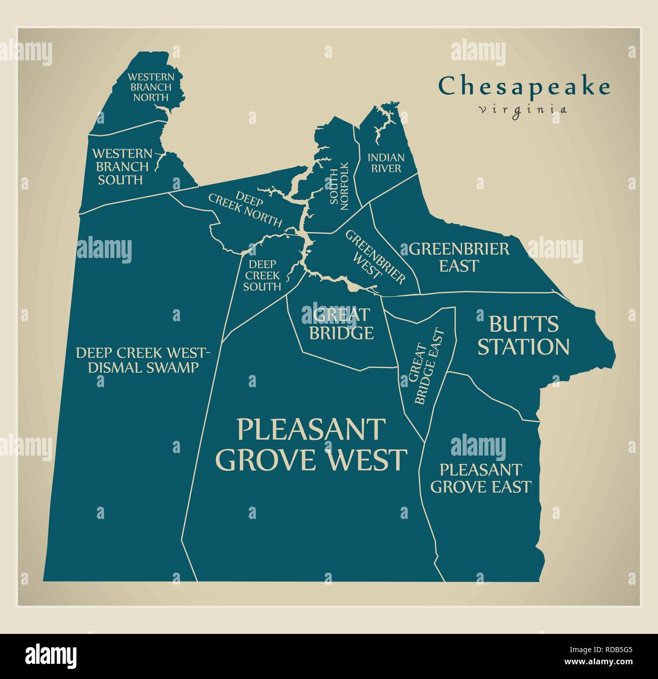 Modern City Map of Chesapeake Virginia