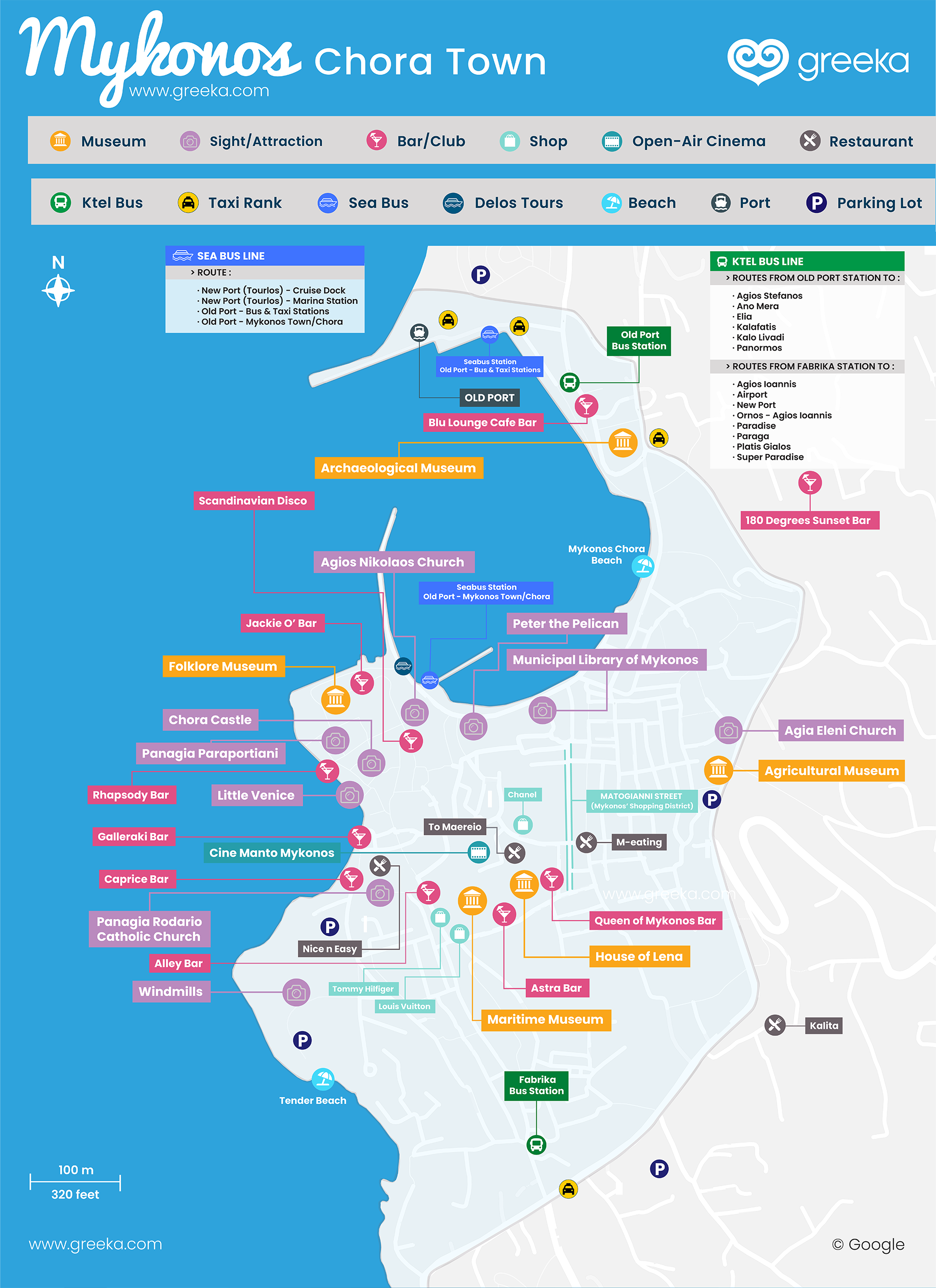 Map of Mykonos Town from Greeka