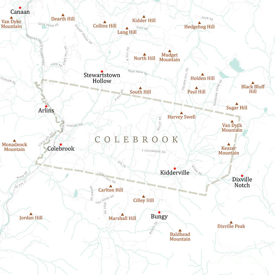 Vector Road Map Art of Colebrook, New Hampshire