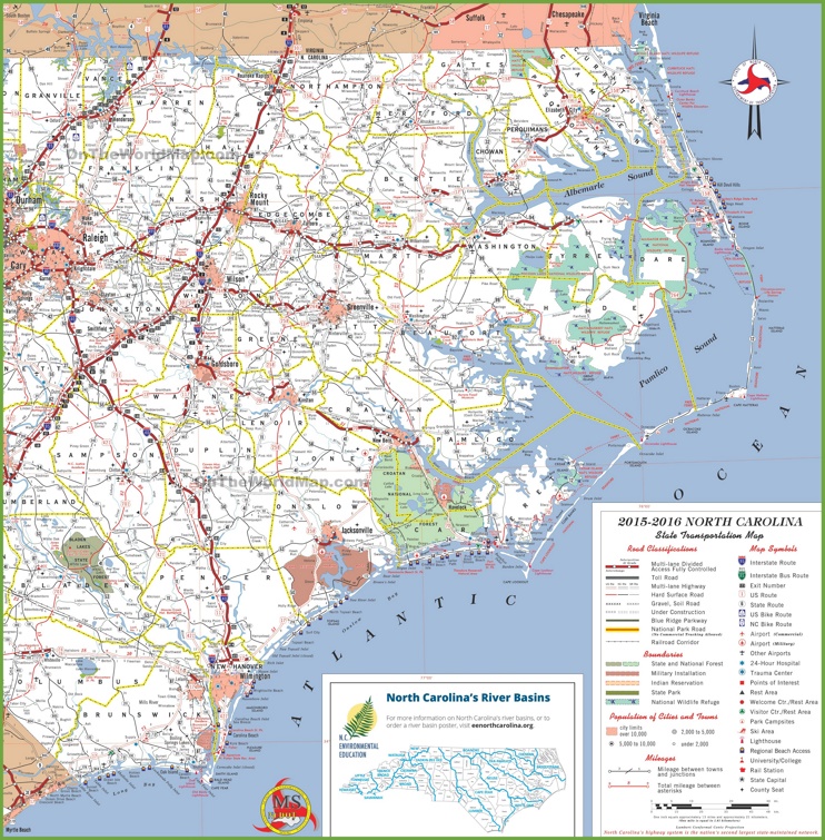 North Carolina coast map with beaches