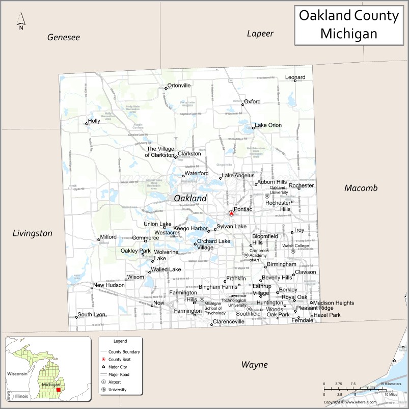 Oakland County Map, Michigan
