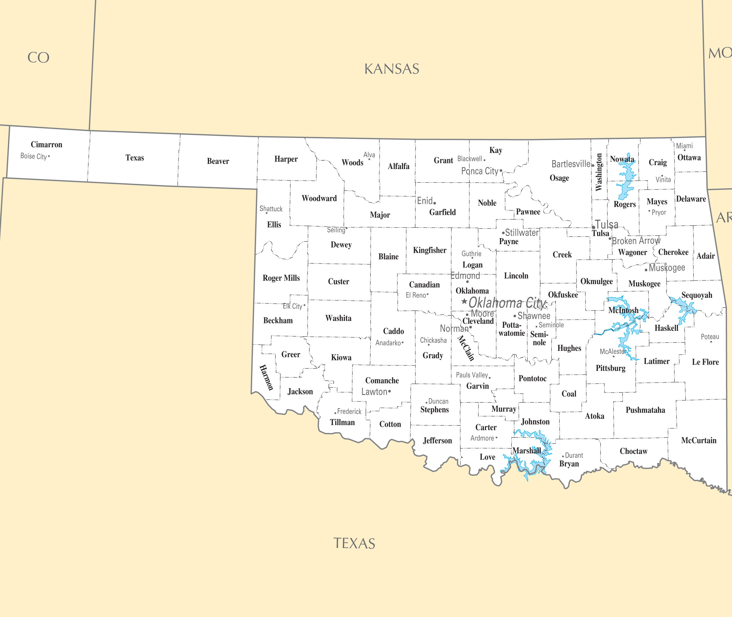 Oklahoma Cities And Towns Map