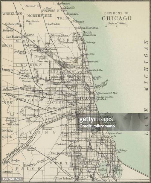 Old Chromolithograph Map Of Chicago And Lake Michigan