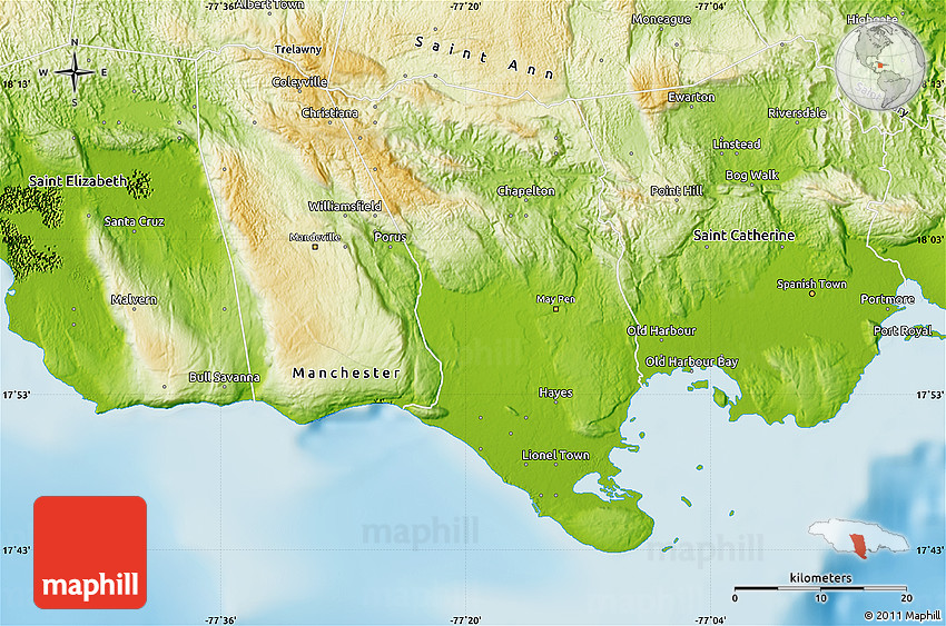 Physical Map of Clarendon