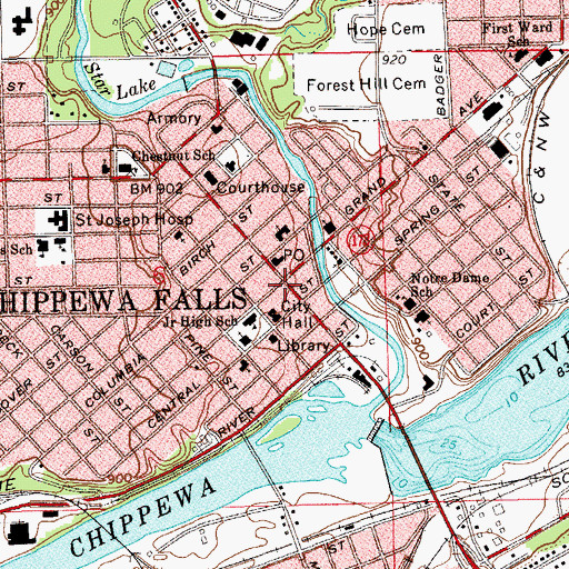 Topographical Map of Chippewa Falls, WI