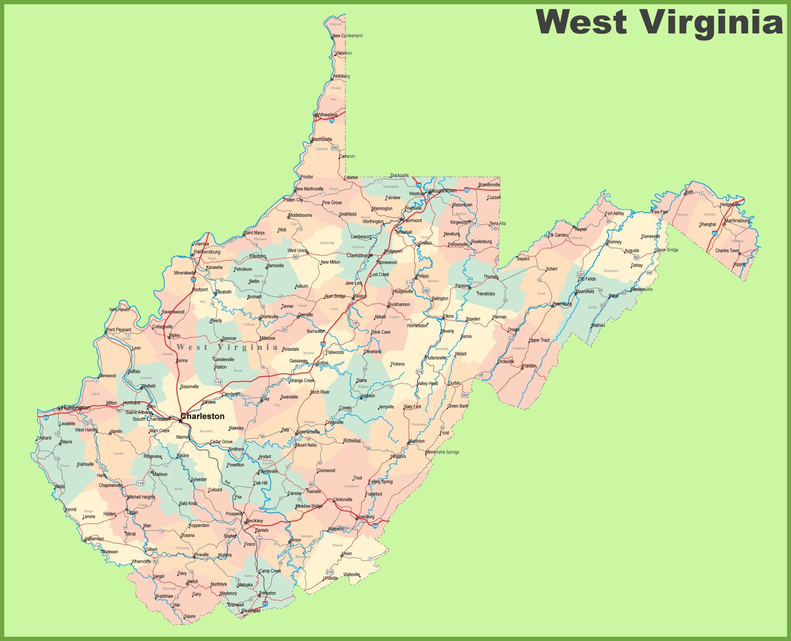 Road Map of West Virginia