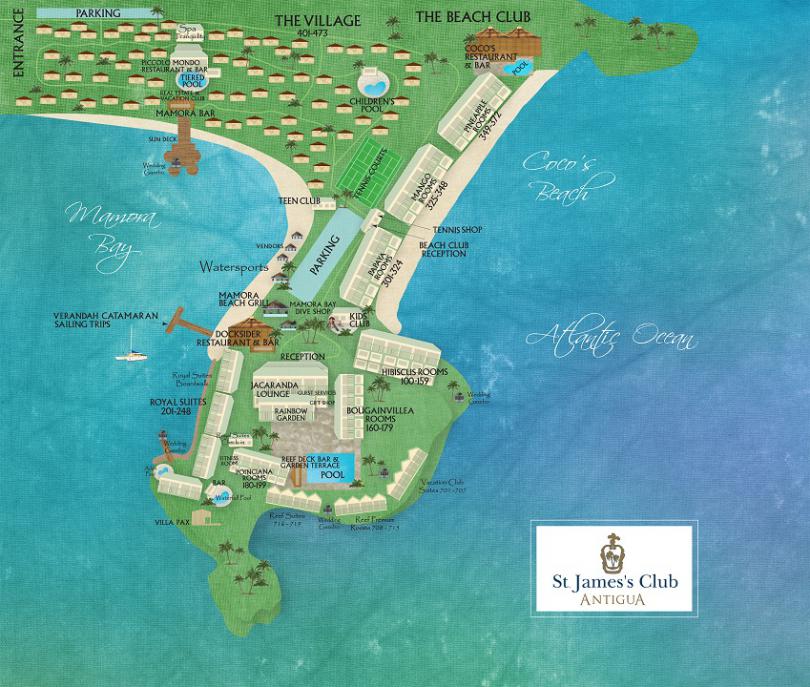 Cocobay Antigua Map by Daryn Goldarina