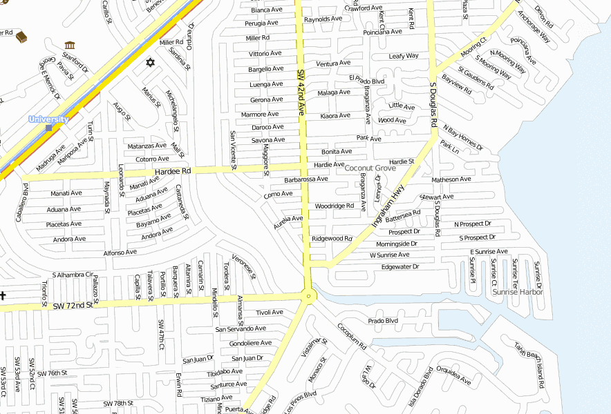 Aerial view map of Coconut Grove