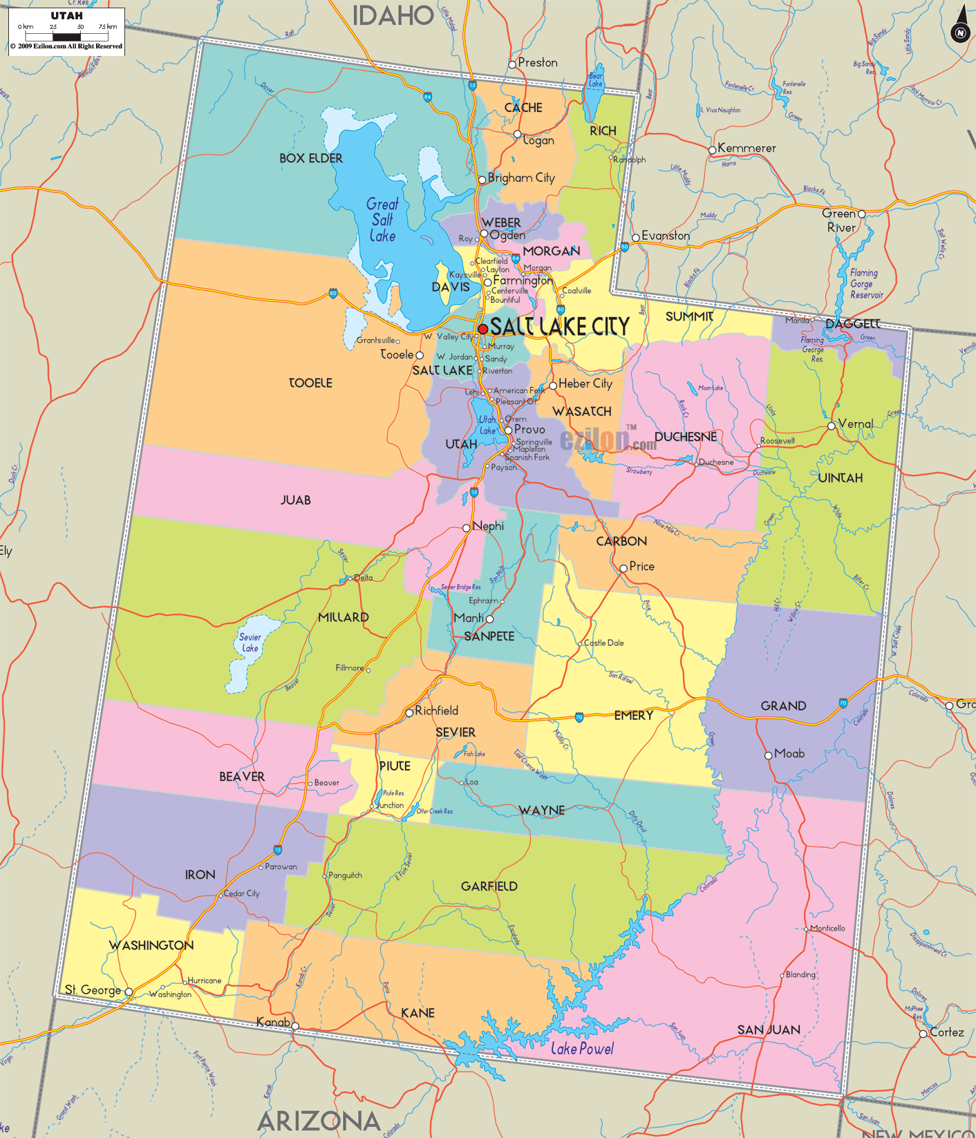 Political Map of Utah - Ezilon Maps