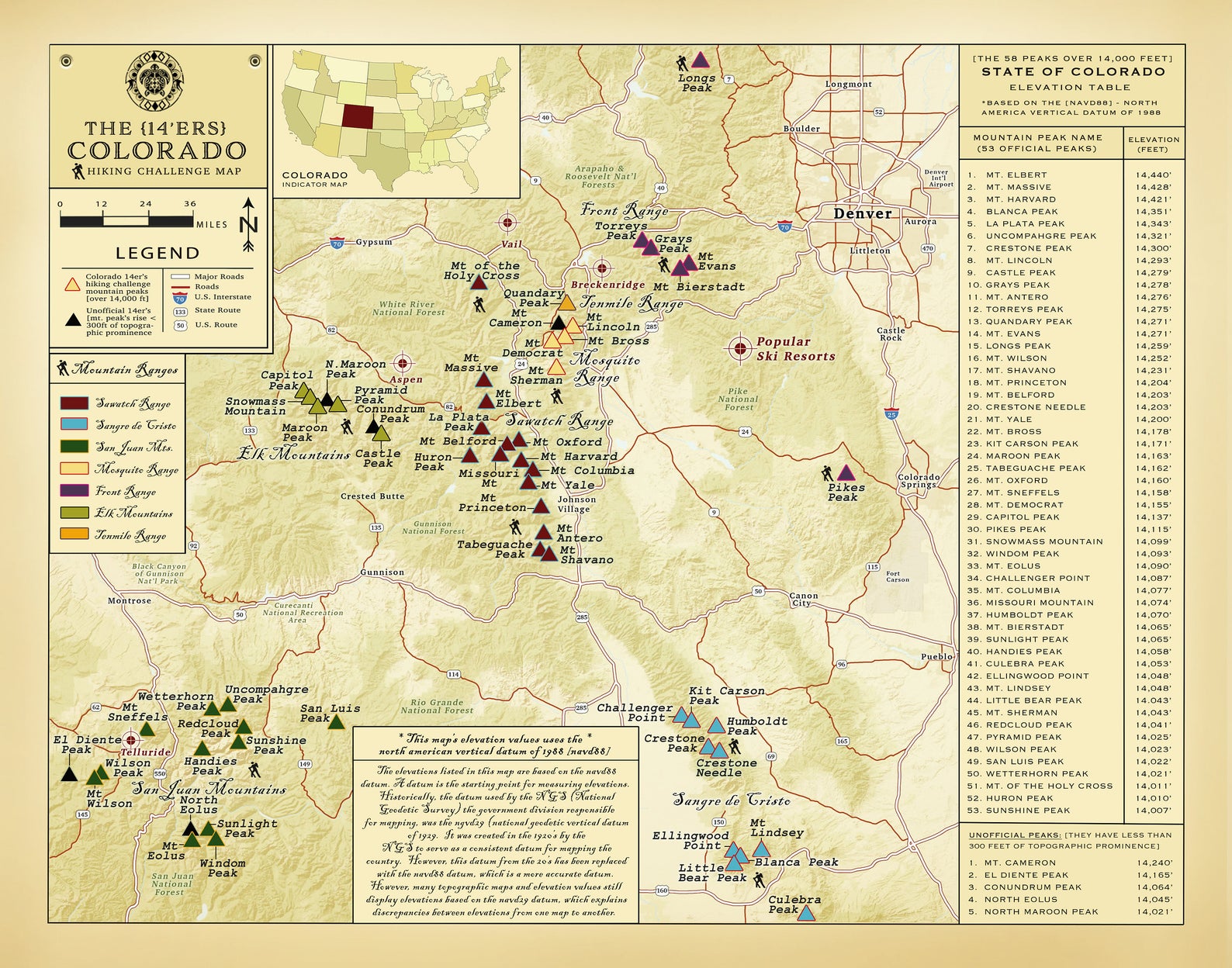 Map Of Colorado 14ers by Joane Lyndsay