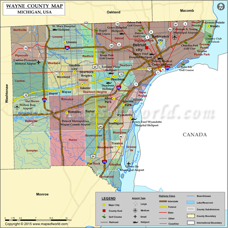 Wayne County Map from Maps of World