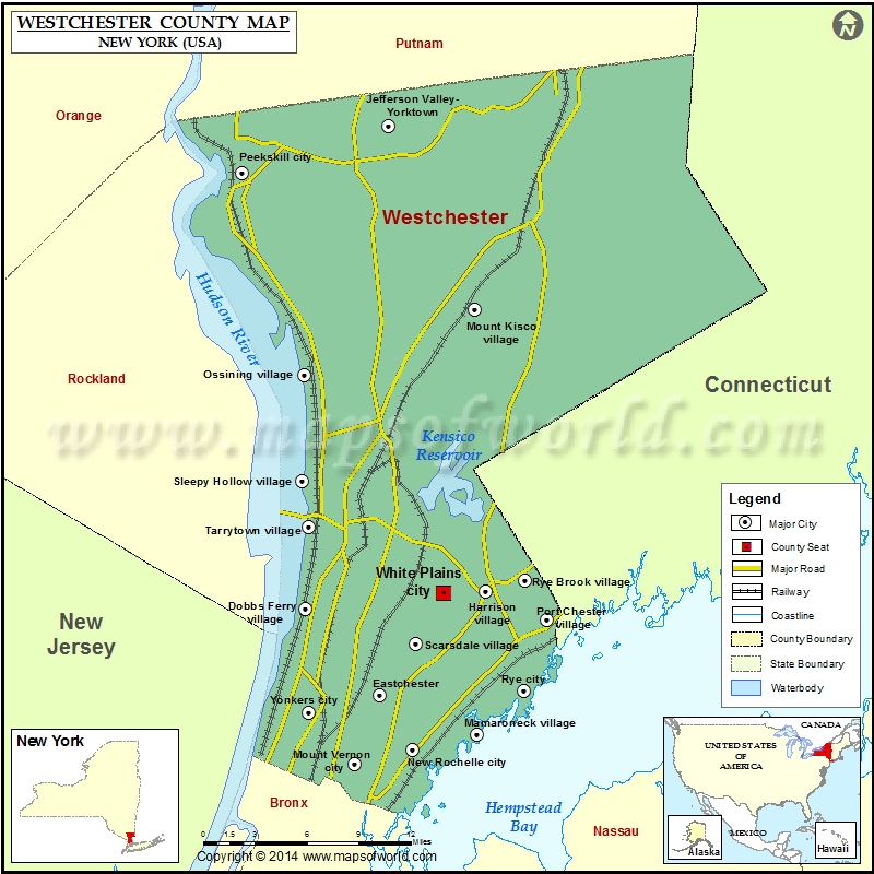 Printable Map of Westchester County NY