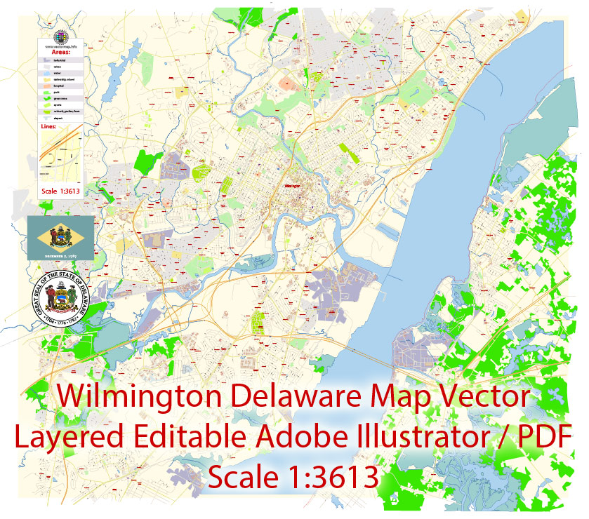 Wilmington PDF Map Vector Exact City Plan Delaware US detailed Street