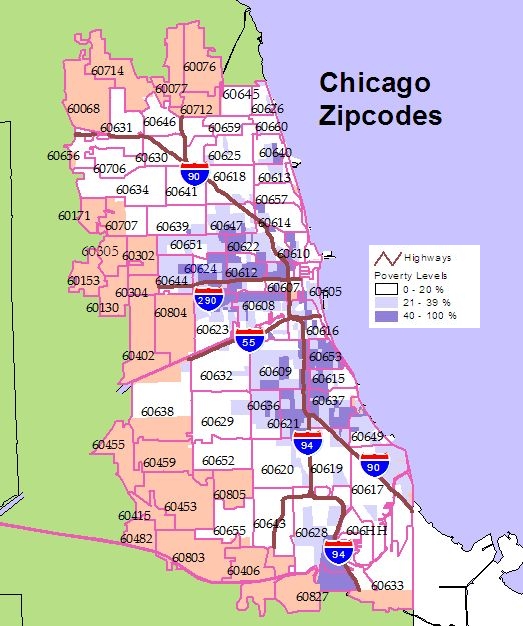 Chicago Suburbs Zip Code Map
