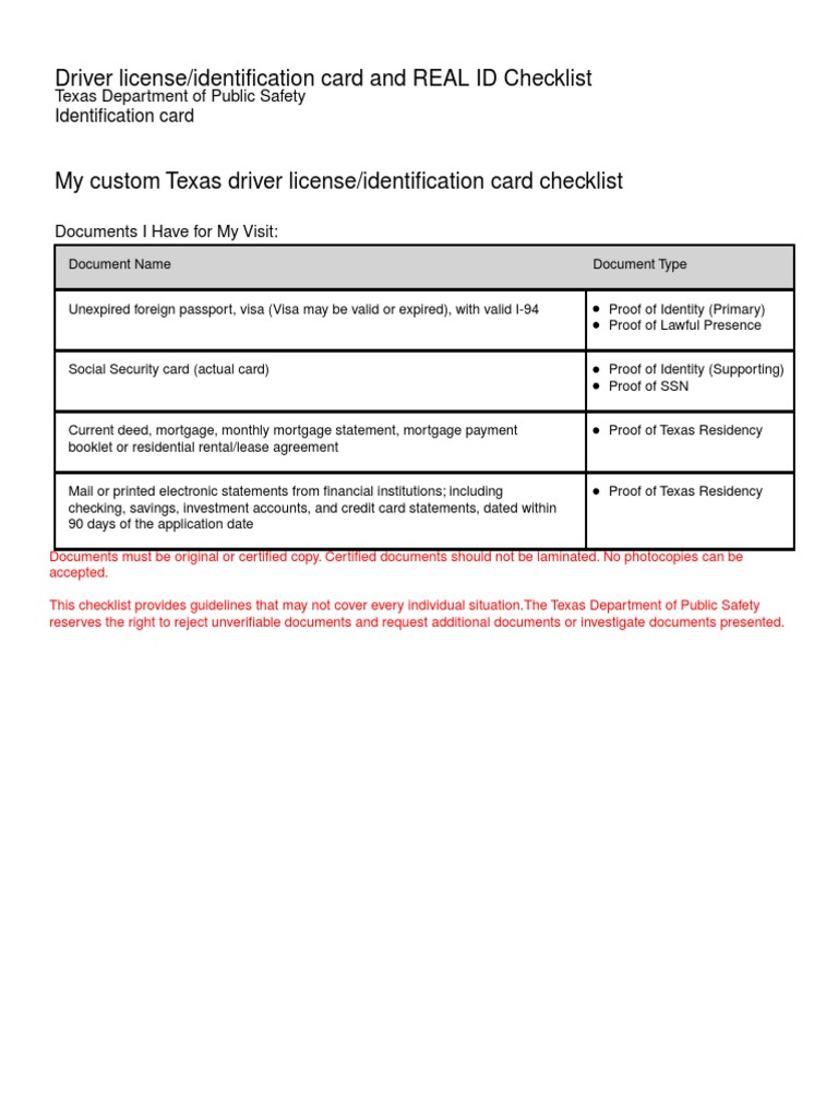 What Do I Need to Get a Texas Identification Card? Application Checklist