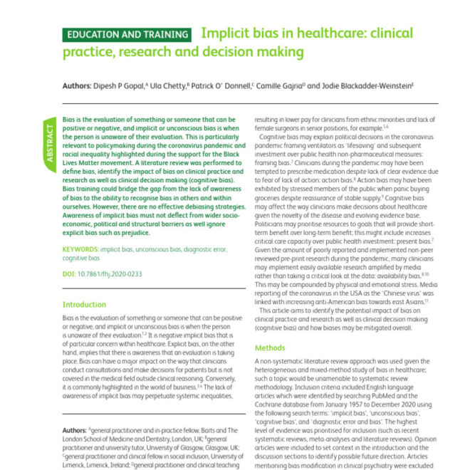 Which Outcomes Are Linked to Bias in Healthcare Providers?