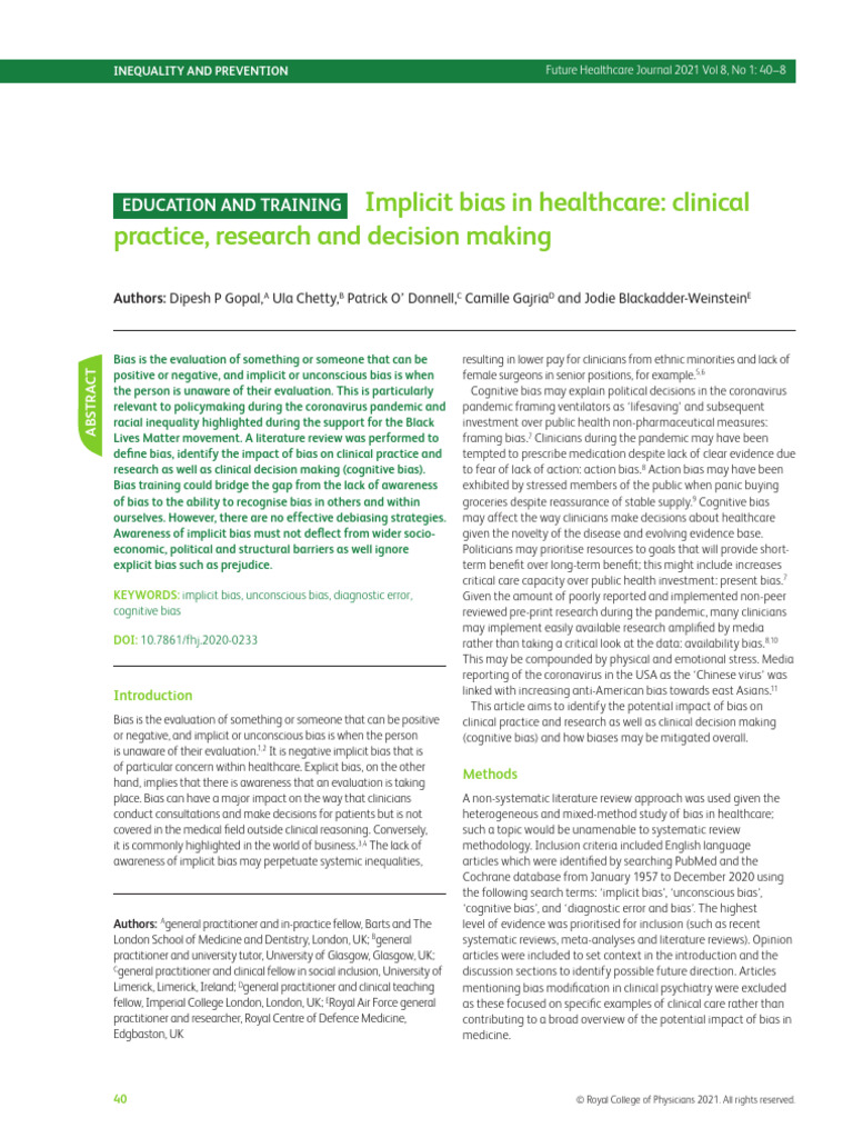 Which Outcomes Are Linked to Bias in Healthcare Providers?