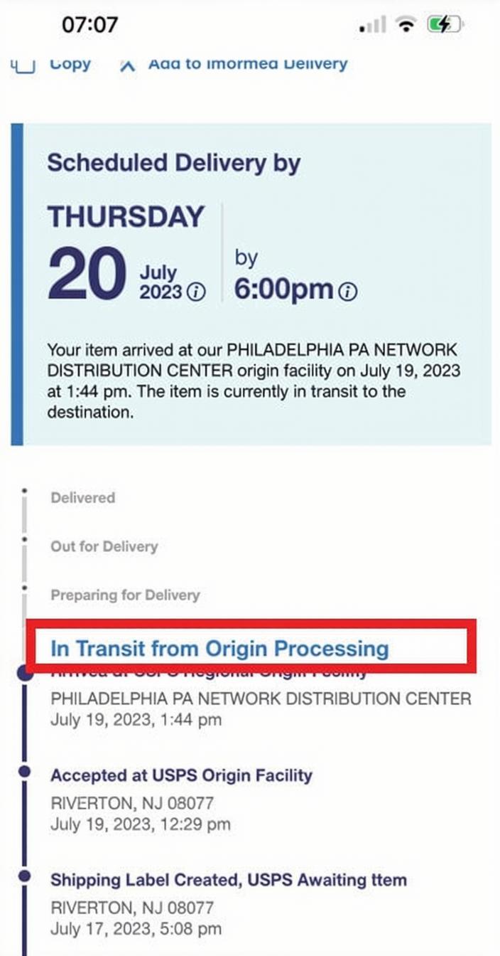 What Does In Transit From Origin Processing Mean