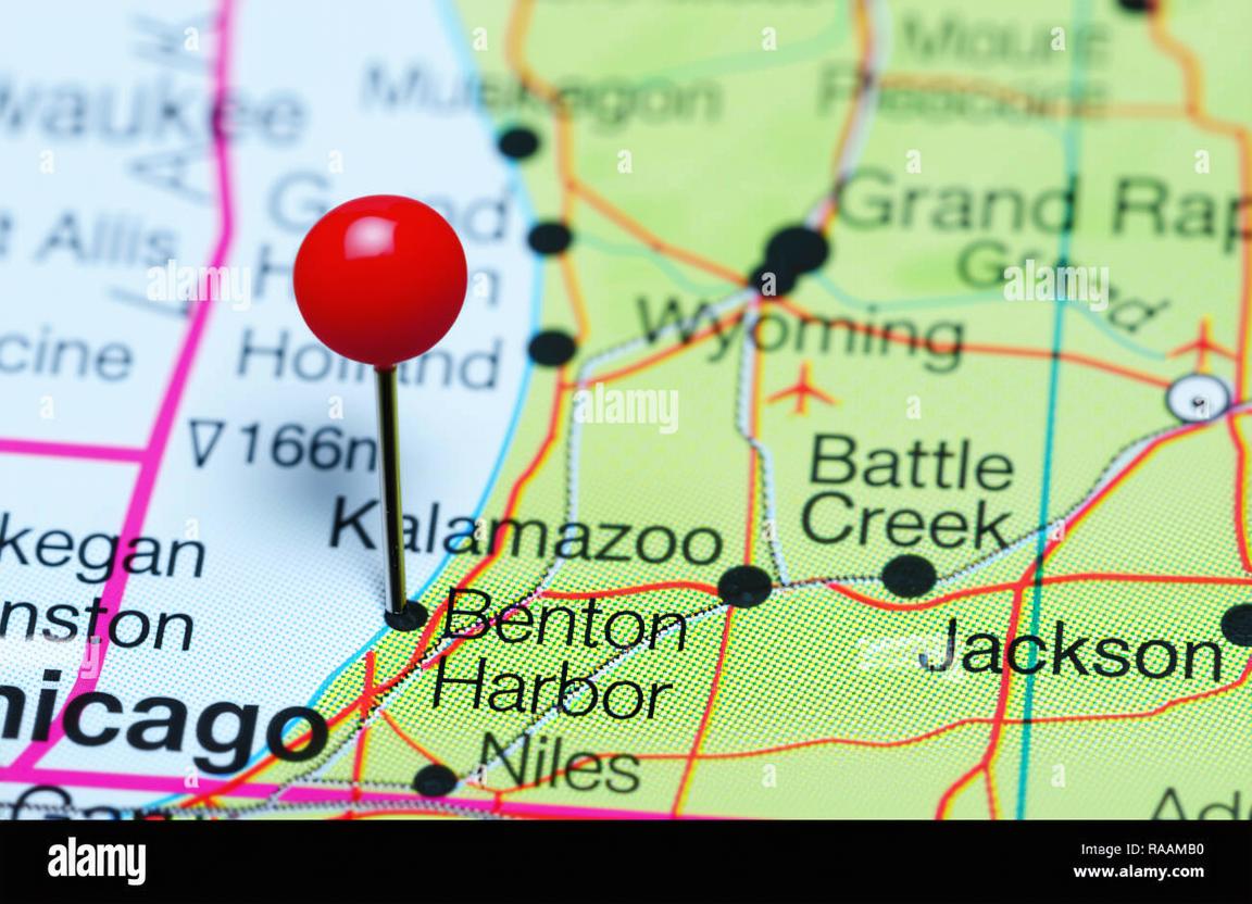 Benton Harbor Pinned on a Map of Michigan