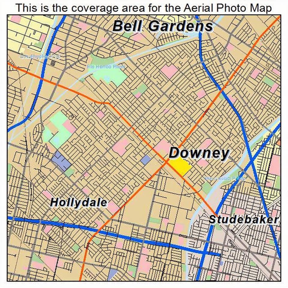 Aerial Photography Map of Downey, CA California